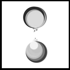 Fig. 2. "Untitled Circles," generative digital image, 2023. Developed from iterative circular structures and transparency rules, this work investigates softness, balance, and compositional rhythm through subtle variations.